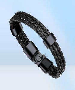 De goedkoopste Meerlaagse Echte PU Lederen Herenarmband Creatieve Titanium Stalen Lederen Armband Roestvrij Stalen Bedel Bang2188796