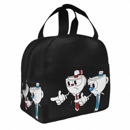 The Cuphead Cup Bolsa de almuerzo con aislamiento Bolsa más fresca Juego reutilizable Anime Caja de almuerzo grande para hombres Mujeres Oficina Picnic t13M #