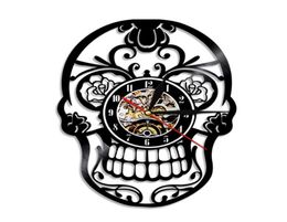 De dag van Dead Dia de los Muerte Mexicaanse schedelrecord wandklok met LED -verlichting Gothic Sugar Skull Watch Home Decor X07264029366