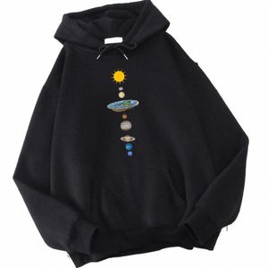 Los ocho planetas del sistema solar Imprimir con capucha Otoño de los hombres Sudaderas con capucha con cuello redondo Simple Sudadera con capucha de gran tamaño Calle Ropa deportiva cálida L32v #