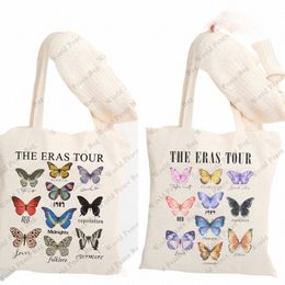 The Eras Tour Butterfly Print Canvas Hand Lage Elegante Taylor Merch Bolsa de hombro Bolsa de lona Bolsa de compras reutilizable Z1AX #