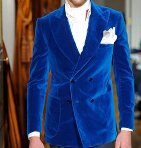 The Fashion Royal Blue Velvet Slim Fit Men Suits For Wedding Prom Party Men Stage Double Breasted Groom 2 Piece Jacket Pants9143655