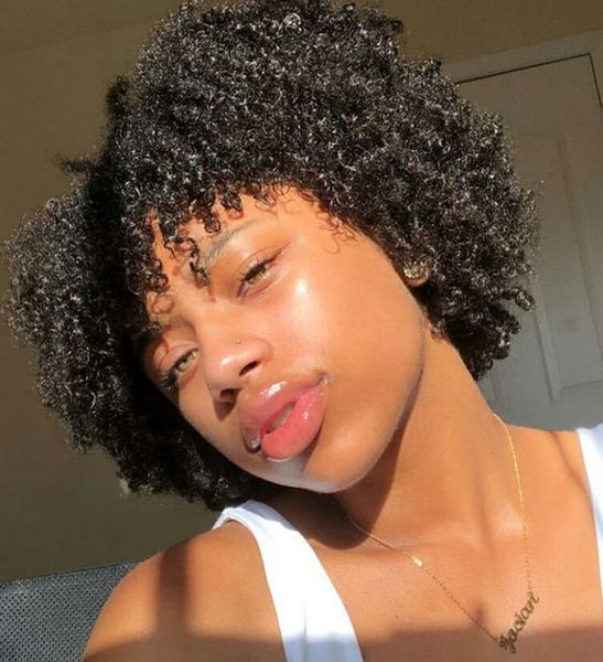 LA coiffure féminine de la mode coupe courte perruques frisées crépues simulation afro-américaine cheveux humains perruque frisée afro crépue