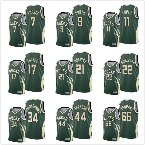 La finale Basketball Maillot Giannis Antetokounmpo 34 Khris Middleton 22 Jrue Holiday 21 Lopez Portis Forbes Tucker Green Men avec tout le patch