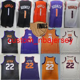 De finale Patch Basketbal Valley Chris Paul Jersey 3 Devin Booker Jerseys 1 Deandre Ayton 22 Zwart Wit Paars Oranje Mannen Gestikte S-XXL