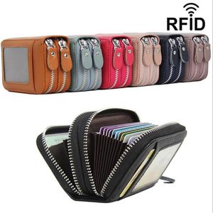 La première couche de cuir de vachette RFID plus anti-balayage en cuir Organ Card Bag porte-monnaie à double fermeture éclair avec fenêtre carte anti-magnétique ba298S