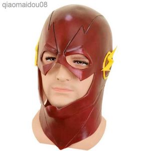 De Flash Masker DC Barry Allen Masker Cosplay Kostuum Prop Halloween Rode Volledige Hoofd Latex Party Maskers Volwassen L230704