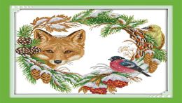 Le Fox and the Garland Canvas DMC 11CT 14CT compté DIY Chinois Cross Stitch Kits Imprimé Crosssitch Set Embroidery NeedleWork24606059