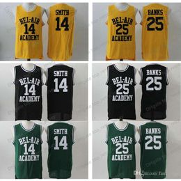 The Fresh Prince of Bel-Air Academy # 14 Will Smith Jersey Mens Couleur bon marché noir vert jaune Bel-Air 25 Carlton Banks Basketball Jersey