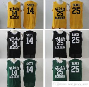 The Fresh Prince of Bel-Air Academy # 14 Maillots de basketball Will Smith Hommes Couleur Noir Vert Jaune 25 Maillot Carlton Banks