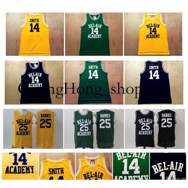 le Prince Frais d'Ed 14 Will Smith 25 Carlton Banks Bel-air Academy College Version Film Jersey Vert Jaune Noir Rare