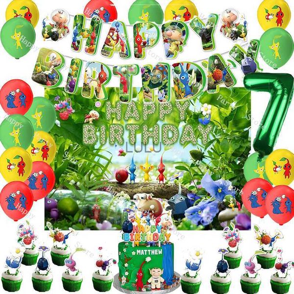 El juego Pikmin Decoraciones para fiesta de cumpleaños Globo de Pikmin Banner Telón de fondo Cake Topper Suministros para fiesta Baby Shower HKD230825 HKD230825