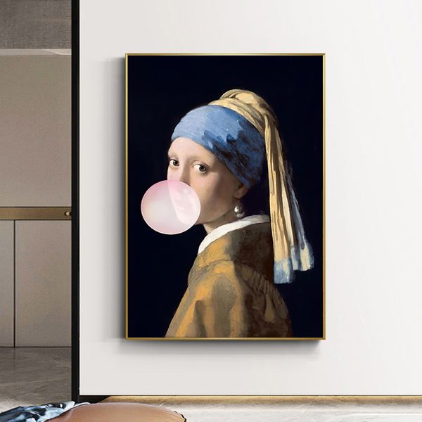La fille avec une perle boucle d'oreille peintures sur toile oeuvre célèbre affiches et impressions créatives Pop Art photos murales pour la décoration intérieure