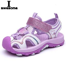 The Girls Sandals Fashion Summer Shoe Big Kids FermedToe Sports Beach Shoes Baby Purple Pink Baotou Sandals 240329