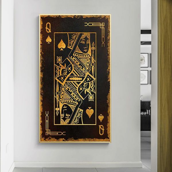 Póster de póquer The Golden Of Ace Card, reina y rey, naipes, lienzo, cuadro artístico impreso, decoración de pared, pintura para decoración del hogar