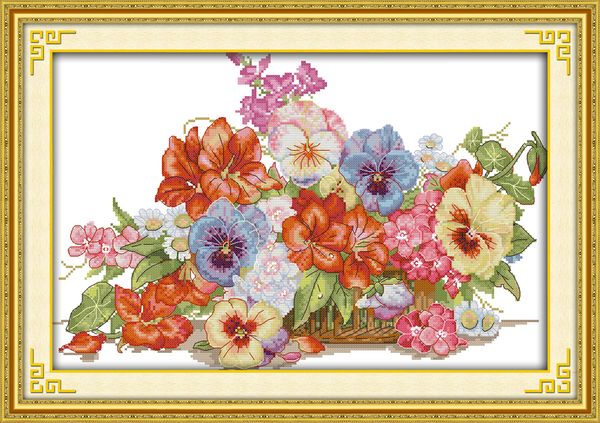 Le magnifique panier de fleurs, ensembles de couture de broderie au point de croix faits à la main bricolage, impression comptée sur toile kits DMC 11CT 14CT