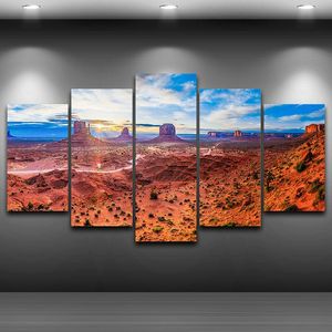 The Grand Canyon at Sunset Brown Hills 5 Paneel canvas schilderen Modern Landscape Poster en Print Wall Art Picture for Home Decor