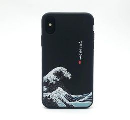 De grote golf van Kanagawa Japanse kunst telefoonhoesje Iphone 66s77s8plusx zwart Embosstpu Ultra dunne Chinese stijl3605825