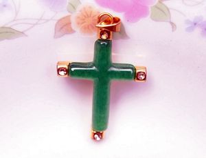 Koperlegering Mozaïek, Groene Jade, Jesus Christ's Cross, Amulet Ketting Hanger.