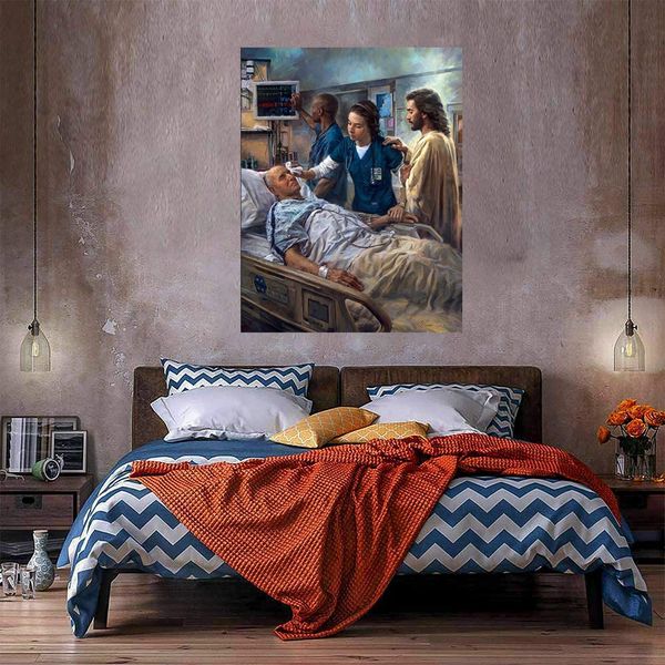 Le guérisseur Jésus infirmière professionnelle médicale énorme peinture à l'huile sur toile décor à la maison Headcrafts / HD Imprimer Mur Art Pictures personnalisation est acceptable 21050812