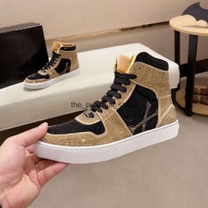 Los zapatos de plein de la más alta calidad Cabeza de calavera de cuero de cuero alto zapato alto para hombre zapatos de tablero casual de diez limones