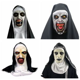 De Horror Scary Nun Latex Masker Hoofddoek Valak Cosplay Voor Halloween Kostuum Gezicht Masques Met Hoofddeksel 243Q