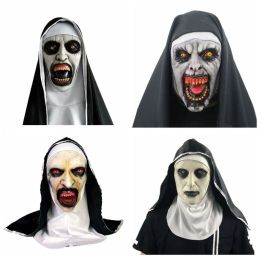 Máscara de látex de monja aterradora, pañuelo para la cabeza, Valak, disfraz de Halloween, máscaras faciales con tocado BJ