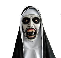 The Horror Scary Nun Latex Mask Headscarf Valak Cosplay voor Halloween -kostuumgezicht Masques met kopstuk BBB15883