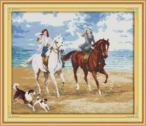 Peintures décoratives pour femmes à cheval, ensembles de broderie au point de croix faits à la main, imprimés comptés sur toile DMC 14CT / 11CT