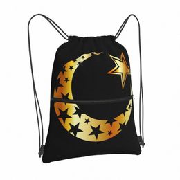 De Islamitische Star Drawstring Bags Backpacks Schoenen Fabric Pouch Lichtgewicht voetbal rijbasis Volleybal Universal Metal Feeling O594#