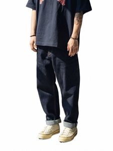Les vêtements de travail du système japonais détachent l'oreille rouge de qualité profonde, jambe large, lâche neuf minutes, jeans pour hommes V53Q #
