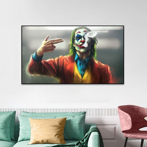 Póster de fumar del Joker e impresión de Graffiti, pintura al óleo de película creativa sobre lienzo, imagen artística de pared para decoración para sala de estar, 295P