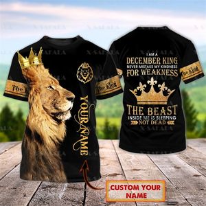 THE KING - Jésus et Lion Nom personnalisé T-shirt imprimé en 3D T-shirt de haute qualité Été Col rond Hommes Femme Casual Manches courtes Top-1 220619