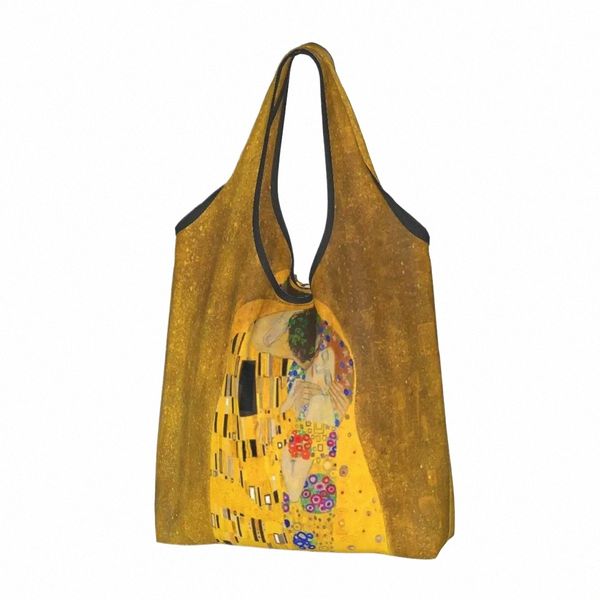 El beso de Gustav Klimt Tienda de comestibles Bolsas Lindo Shopper Tote Hombro Gran capacidad Simbolismo portátil Arte Bolso b0QL #