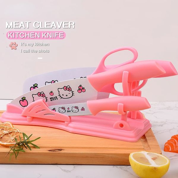 Ensemble de couteaux à motif de dessin animé de cuisine, couteaux à légumes à trancher, ciseaux à manche multicolore
