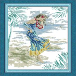 De dame op het strand decor schilderijen Handgemaakte Kruissteek Borduren Handwerken sets geteld print op canvas DMC 14CT 11CT271l