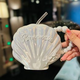 De nieuwste 15.2oz Pearl Shell Ceramic Coffee Straws Mok Cup, veel stijlen kiezen, ondersteunen aanpassing van elk logo