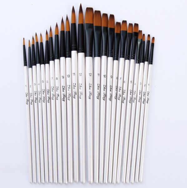 La dernière coque de 12 pièces peinture tige blanche stylo aquarelle ensemble brosse à cheveux en nylon bicolore de nombreux styles au choix support logo personnalisé