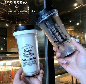 De laatste 13.5oz Drinkware Double-Layer Plastic Koffie Melkbeker Ingebouwde Mesh-filter, met deksel, ondersteuning aangepast logo