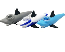 Las últimas pipas de fumar de silicona portátiles de 14 cm tiran de humo de tiburón luchan contra el humo, estilo colorido, admiten logotipo personalizado