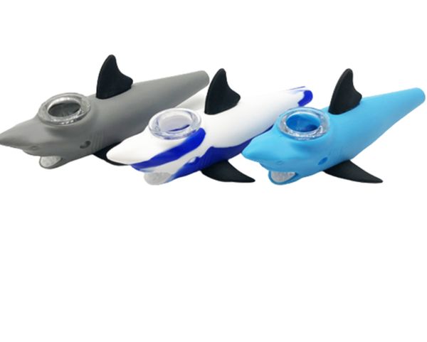 Les dernières pipes à fumer en silicone portables de 14 cm bandent la fumée de requin combat la fumée, style coloré, supportent le logo personnalisé