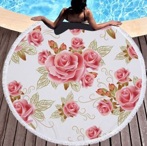 Serviette de plage ronde imprimée de 150CM, style floral, microfibre et glands, toucher doux, supporte un LOGO personnalisé, dernière version