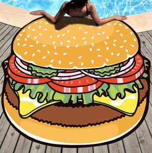 La dernière serviette de plage imprimée ronde de 150 cm, style de pizza à hamburger, microfibre, gland, douce touche, support de logo personnalisé