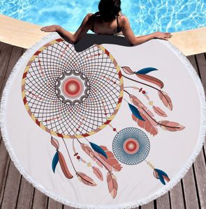 De nieuwste ronde gedrukte strandhanddoek van 150 cm, Wind Dream Catcher Style MicroFiber, Tassels voelen zacht aan, Support Custom Logo