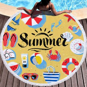 La dernière serviette de plage imprimée ronde de 150 cm, style brise de mer tropicale d'été, glands en microfibre, toucher doux, support LOGO personnalisé