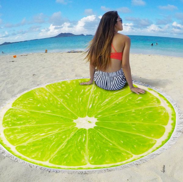 La dernière serviette de plage imprimée ronde de 150 cm, style de pastèque aux fruits, microfibre et glands, touche douce, support de logo personnalisé