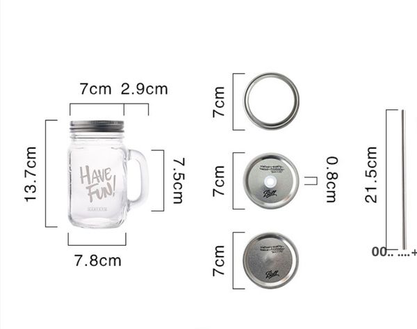 La última taza de vidrio de leche de café de 16.2OZ, botella de paja Mason con letras creativas, una variedad de tazas de estilos para elegir, soporte para RRD10881
