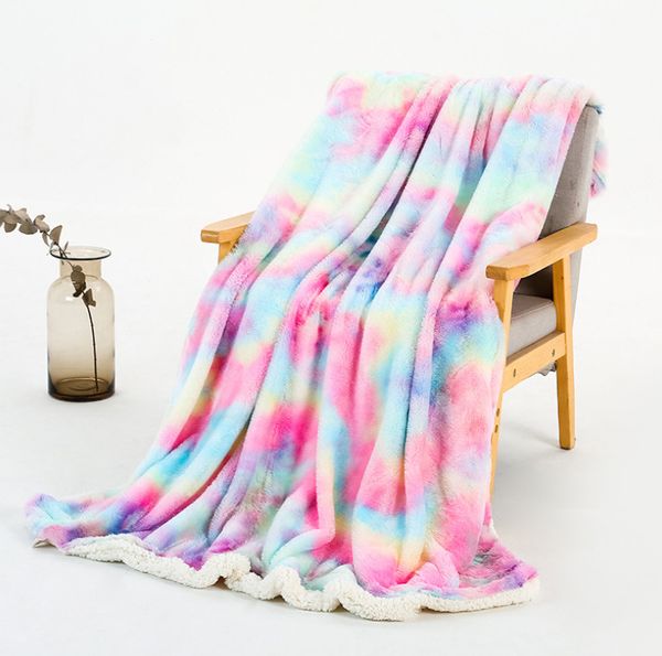 La última manta de 160X200cm, mantas de felpa de arcoíris, descanso de siesta de aire acondicionado teñido anudado para invierno, compatible con logotipo personalizado