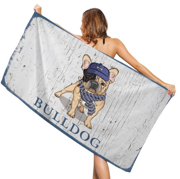 La dernière serviette de plage imprimée 160X80CM, écran solaire en microfibre de style chien de compagnie, polaire double face à séchage rapide, prend en charge le LOGO personnalisé