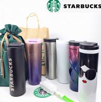 La dernière tasse de tasse Starbucks de 16 oz, tasses à café isolées en acier inoxydable, 14 styles de couleur dégradée en spirale, prise en charge des logos personnalisés,